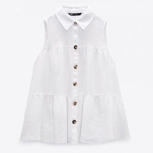 Zara woman linen collared blouse white top